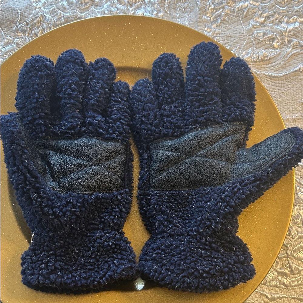 Navy Blue L Fleece Women’s Gloves with Extra Padding in Palms for Durability!